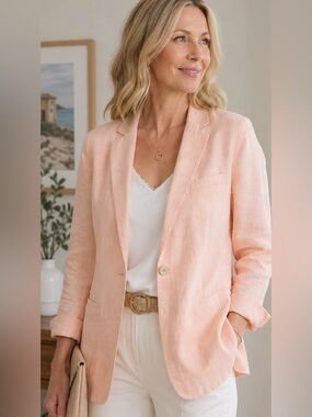 MALVIN Hamburg Germany Blush Pink Linen Blazer XL Lightweight Jacket European
